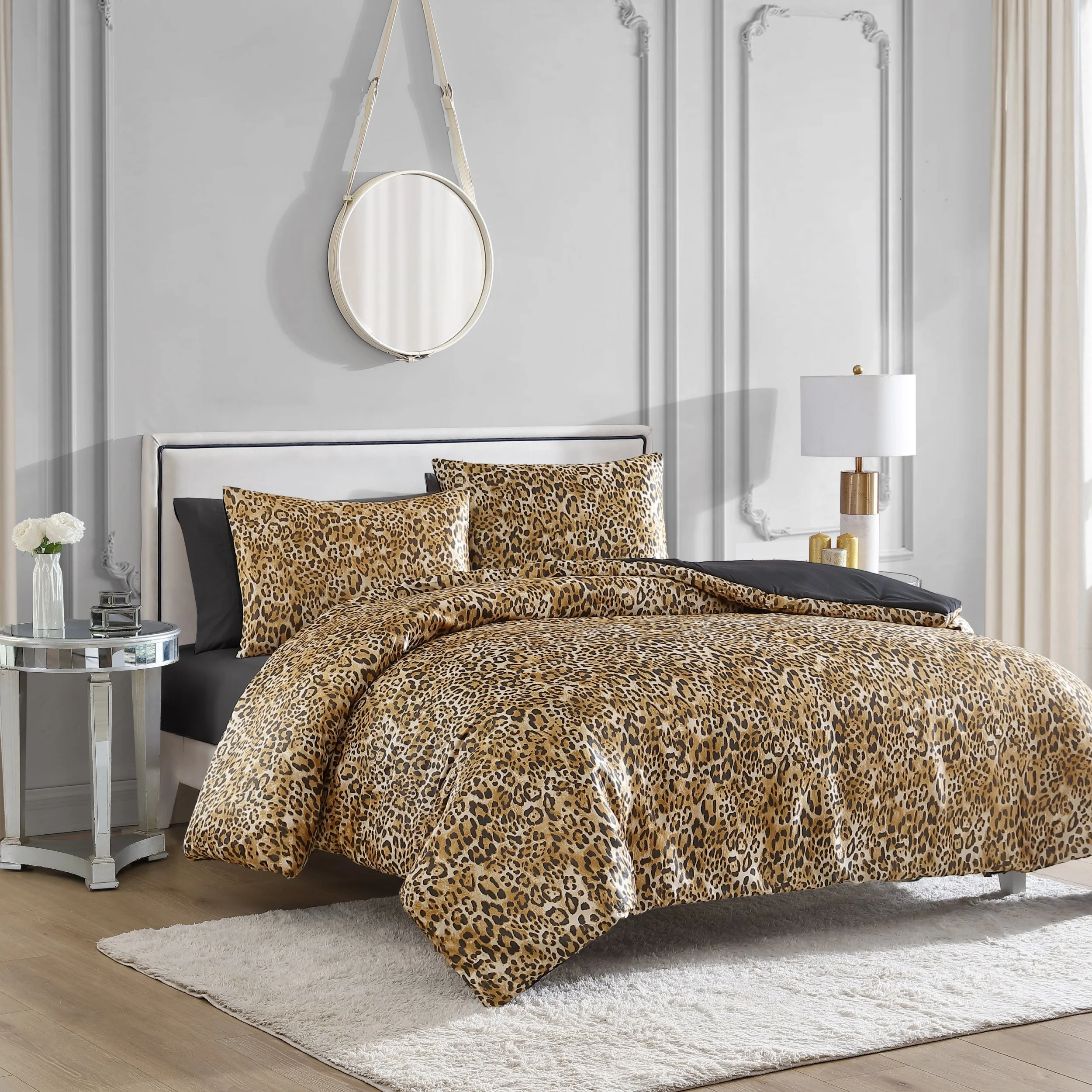 Monica Leopard Satin Reversible Comforter Set