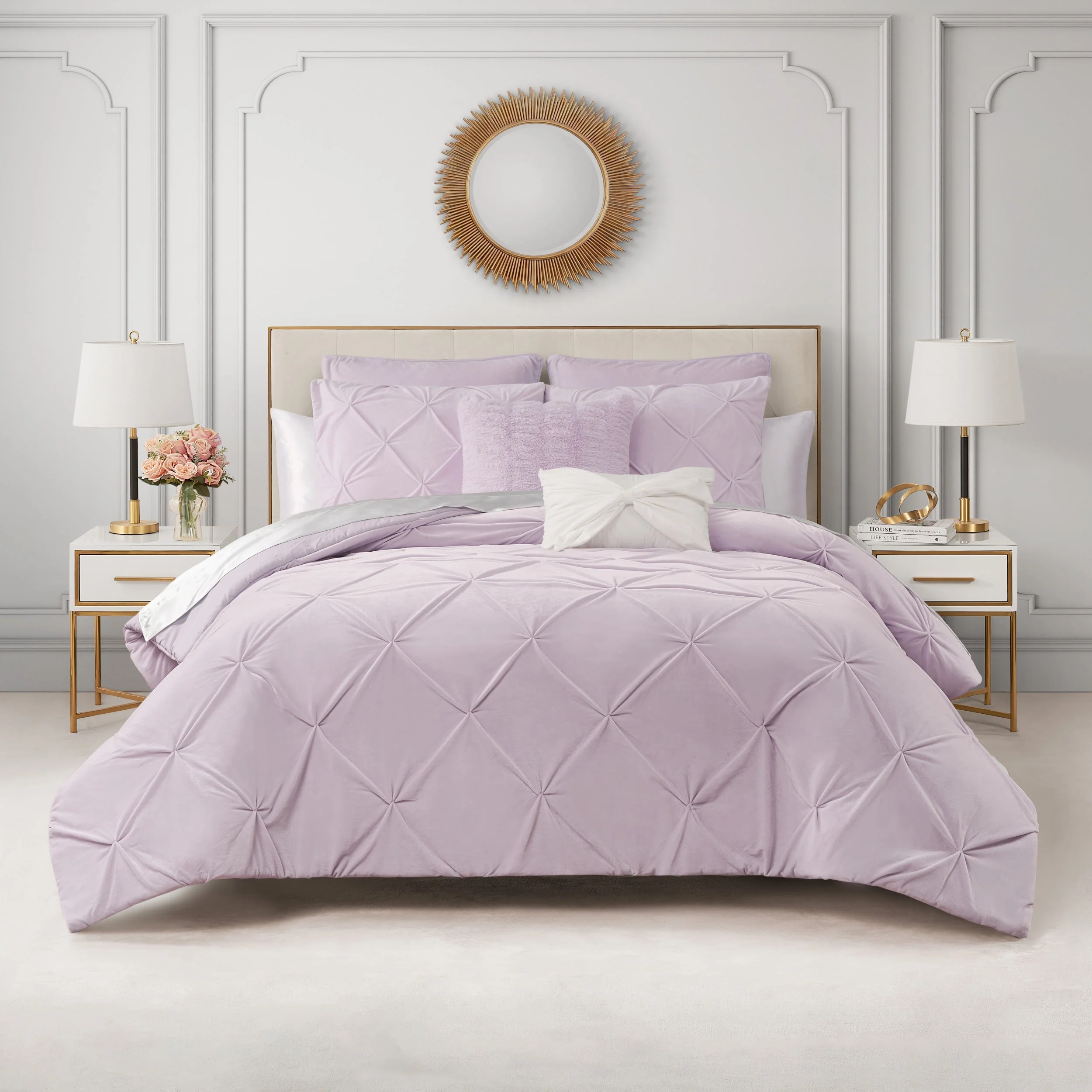 Kiss Pleat Micromink Comforter Set With Decorative Pillows