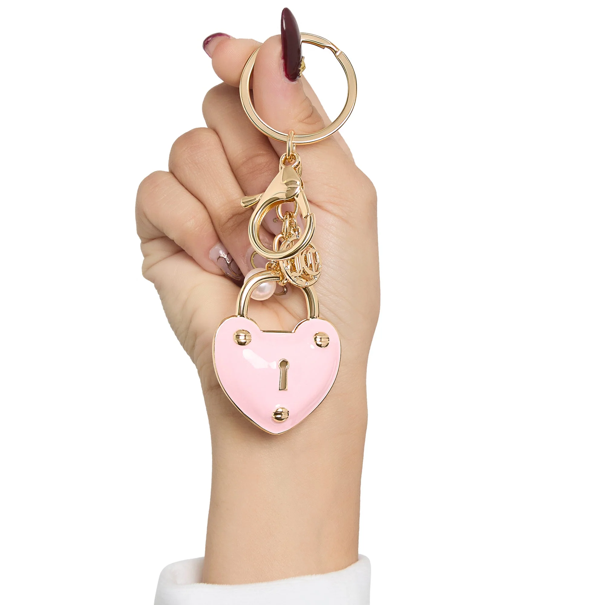 Pink Padlock Heart Keychain Bag Charm