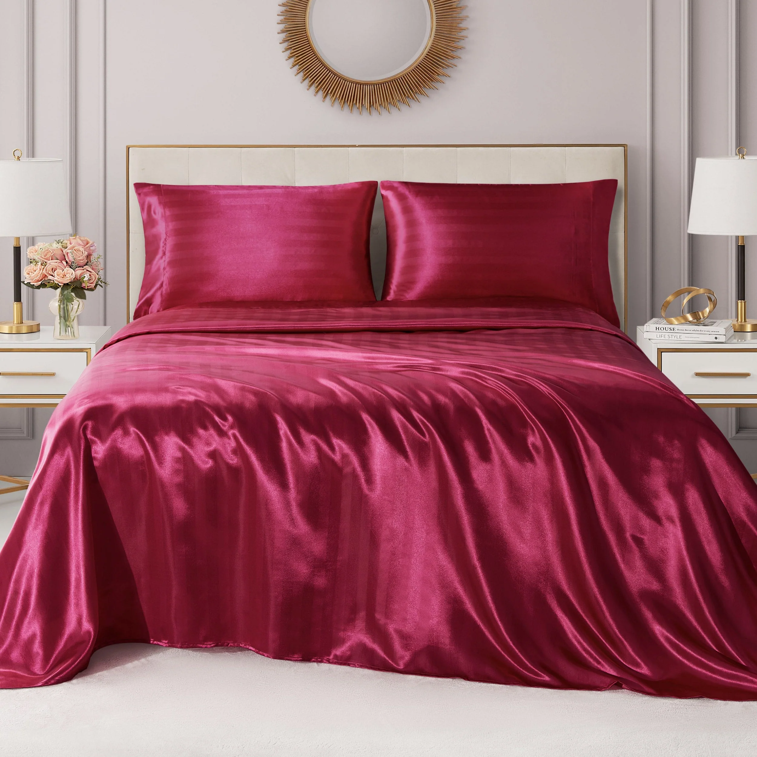 Damask Stripe Satin Sheet Set