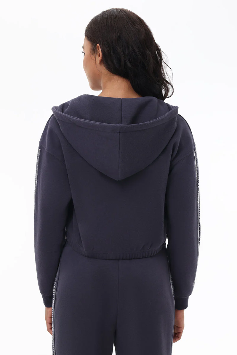Cropped Fleece Hoodie With Side Bling