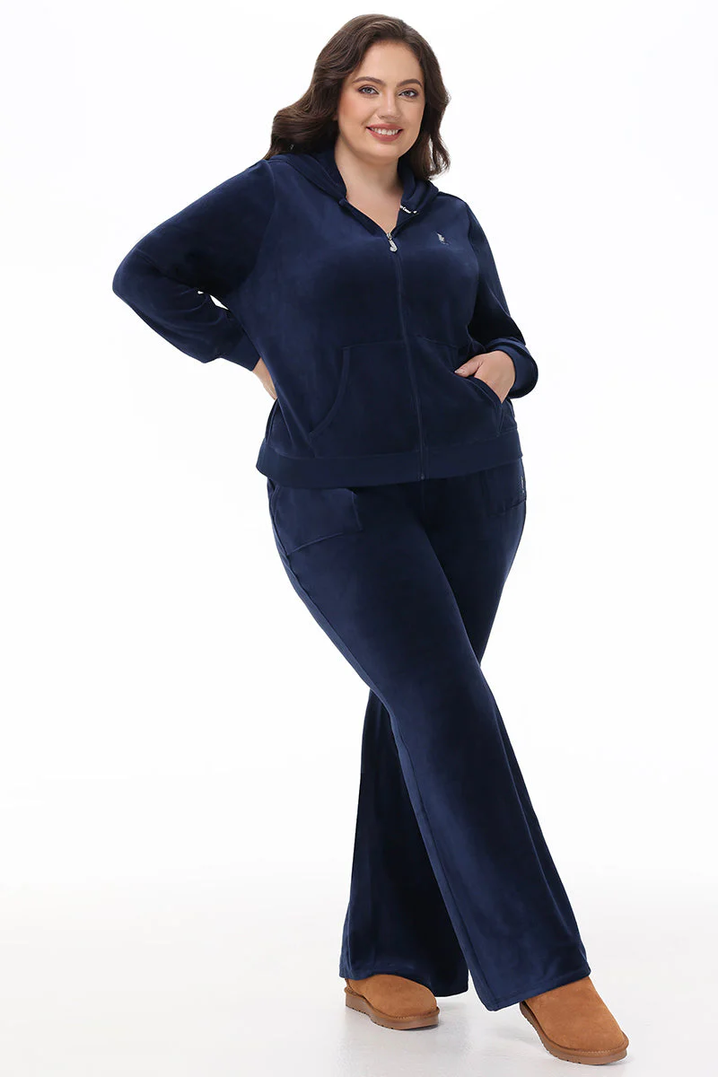 Plus-Size Hollywood Scottie Snap Pocket Cotton Velour Track Pants