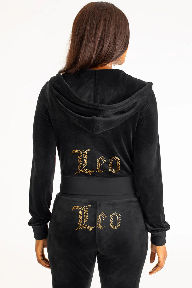 Leo Customizable Big Bling Velour Hoodie