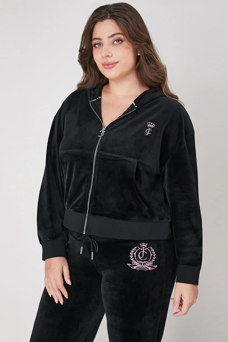 Plus-Size Relaxed Velour Zip Hoodie