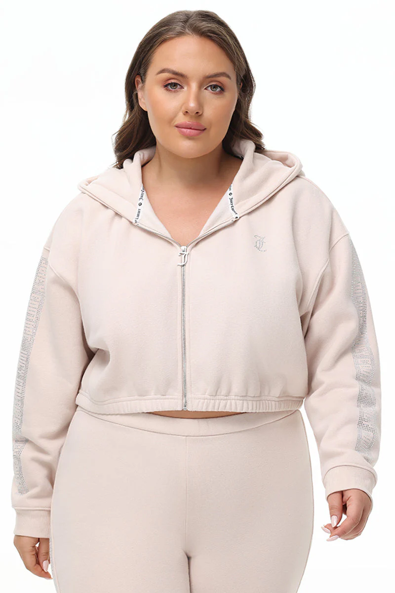 Plus-Size Cropped Fleece Hoodie With Side Bling