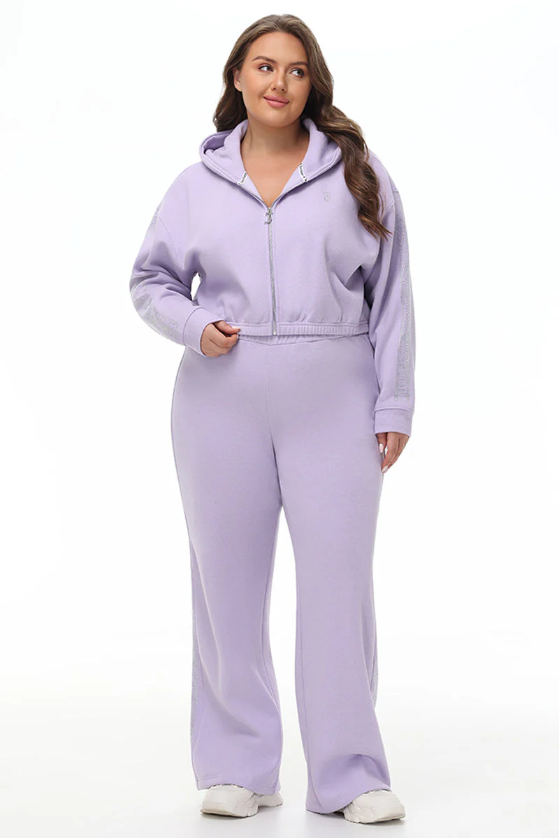 Plus-Size Wide Leg Fleece Pant With Side Bling