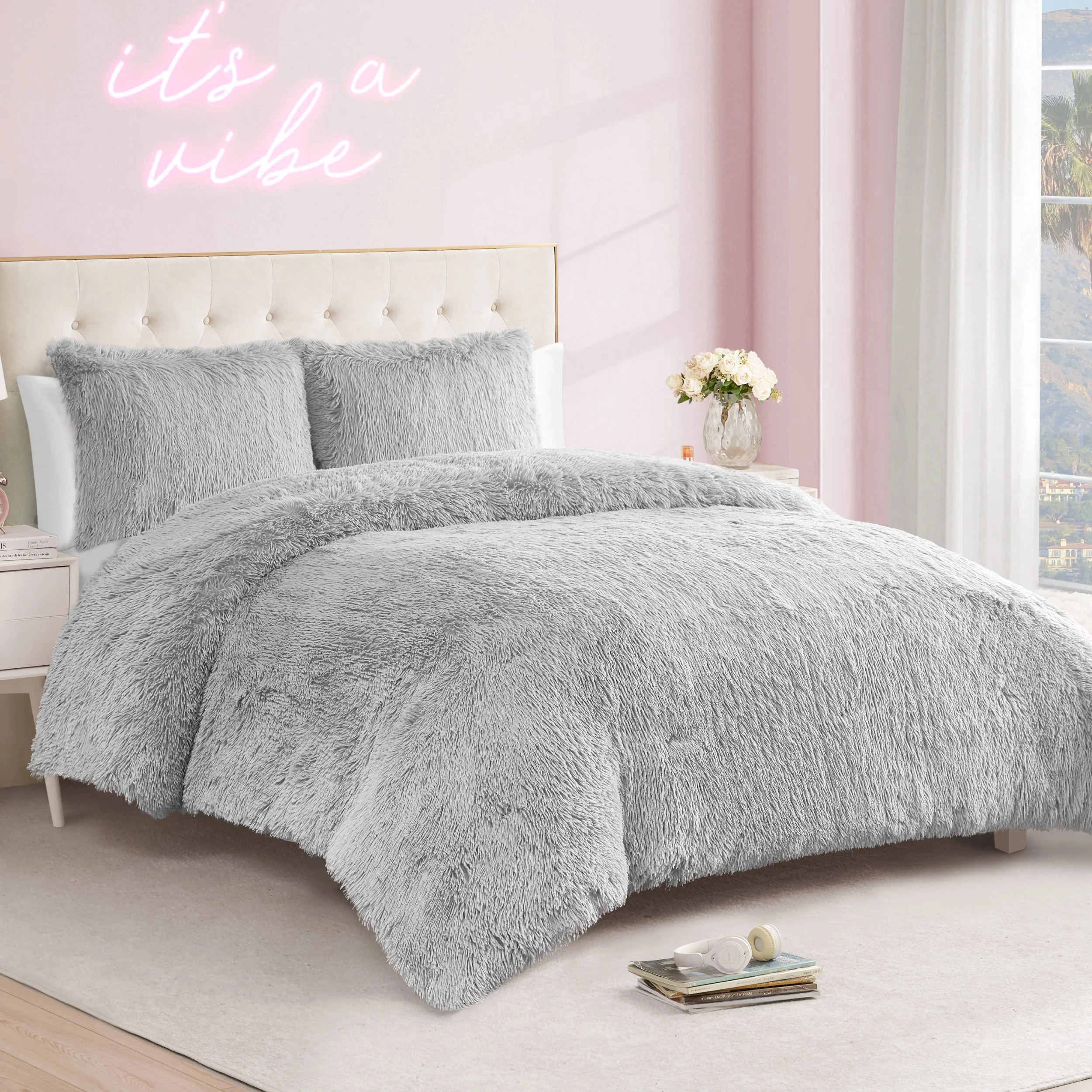 Shaggy Faux Fur Comforter Set