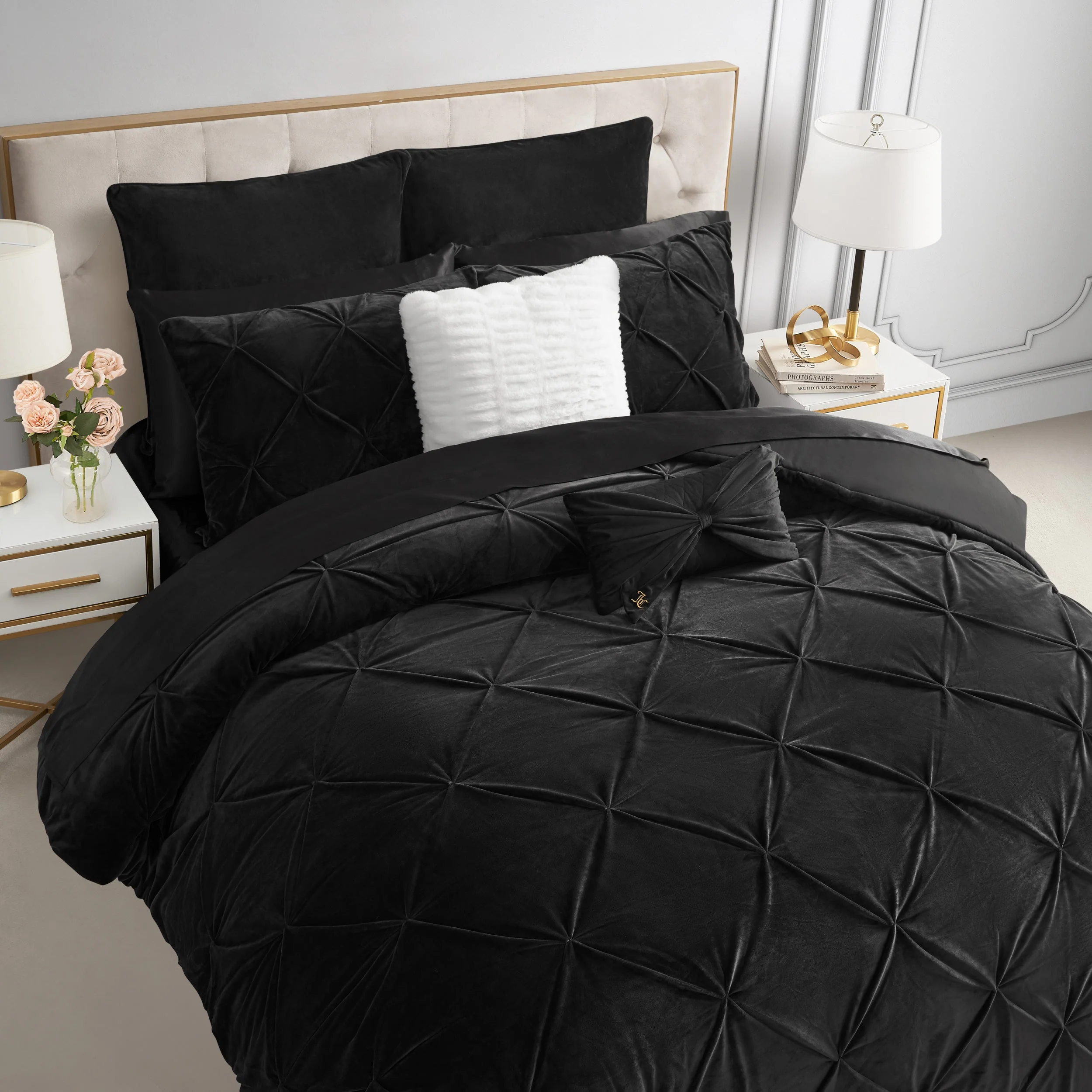 Kiss Pleat Micromink Comforter Set With Decorative Pillows