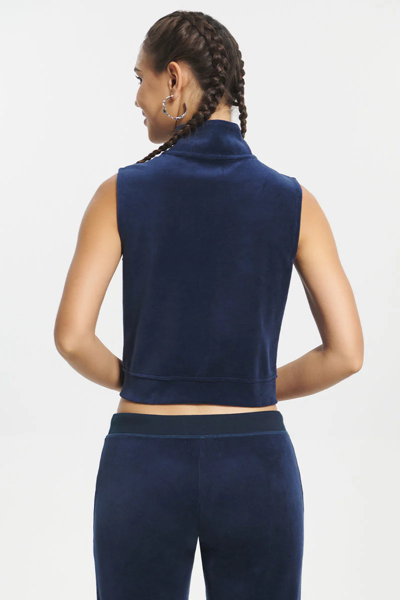 Mockneck Cotton Velour Zip-Up Vest