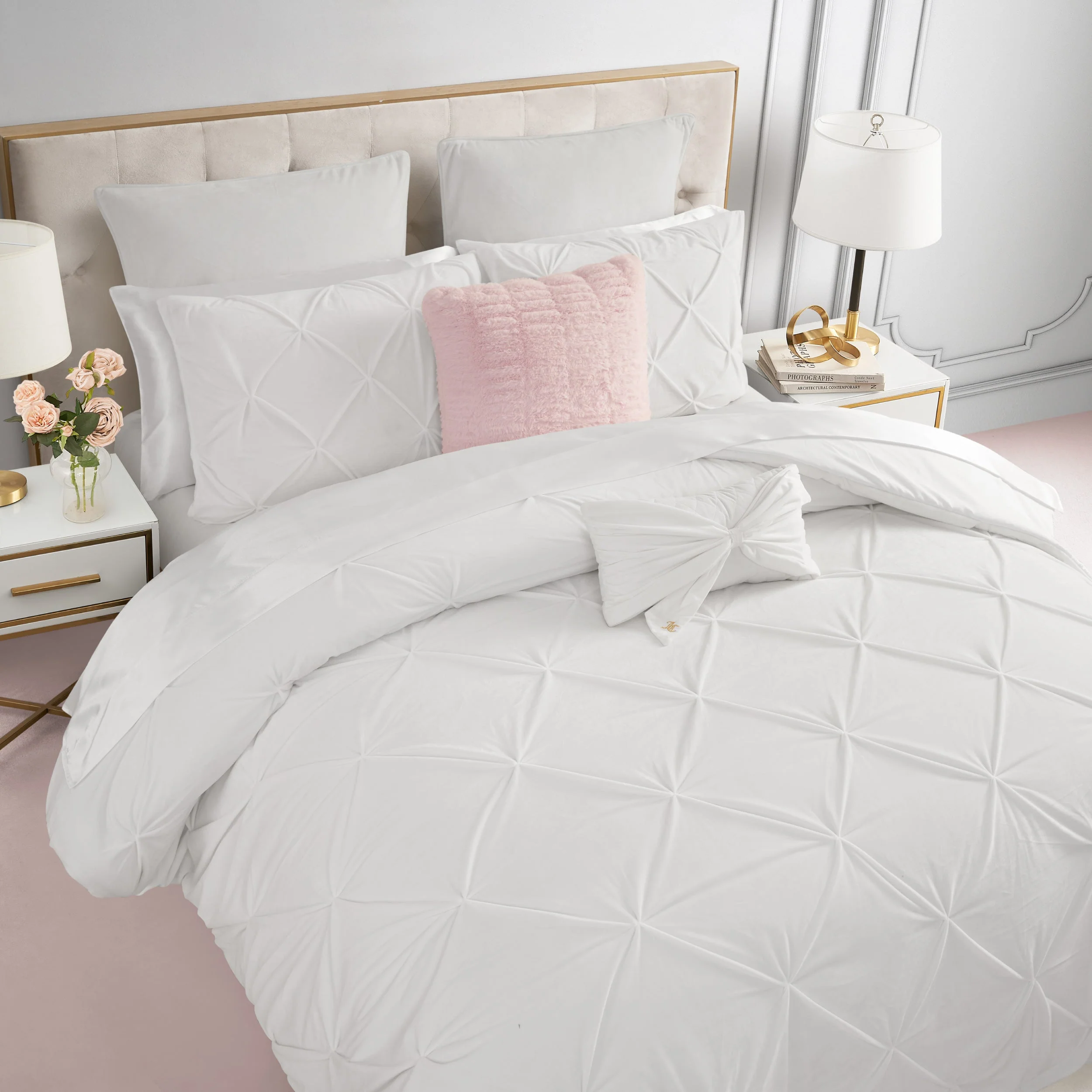 Kiss Pleat Micromink Comforter Set With Decorative Pillows