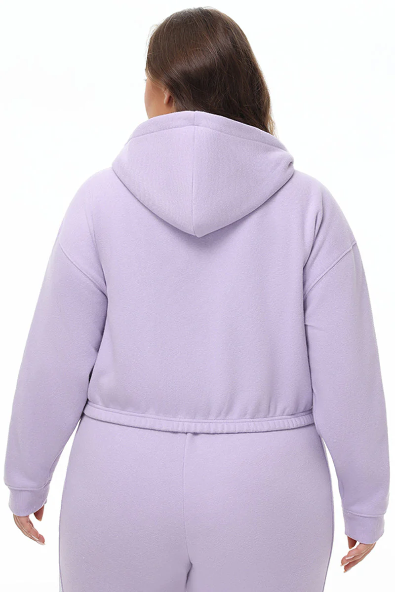 Plus-Size Cropped Fleece Hoodie With Side Bling