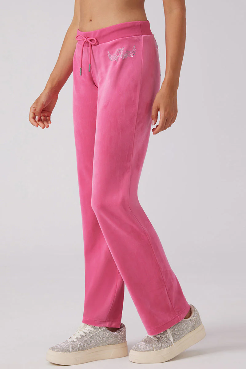Long Length Angel Couture Big Bling Velour Track Pants