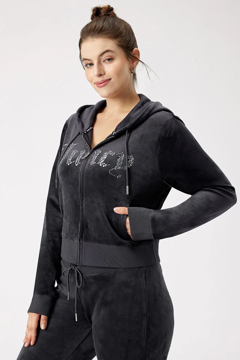 Plus-Size Front Mixed Crystals Velour Hoodie
