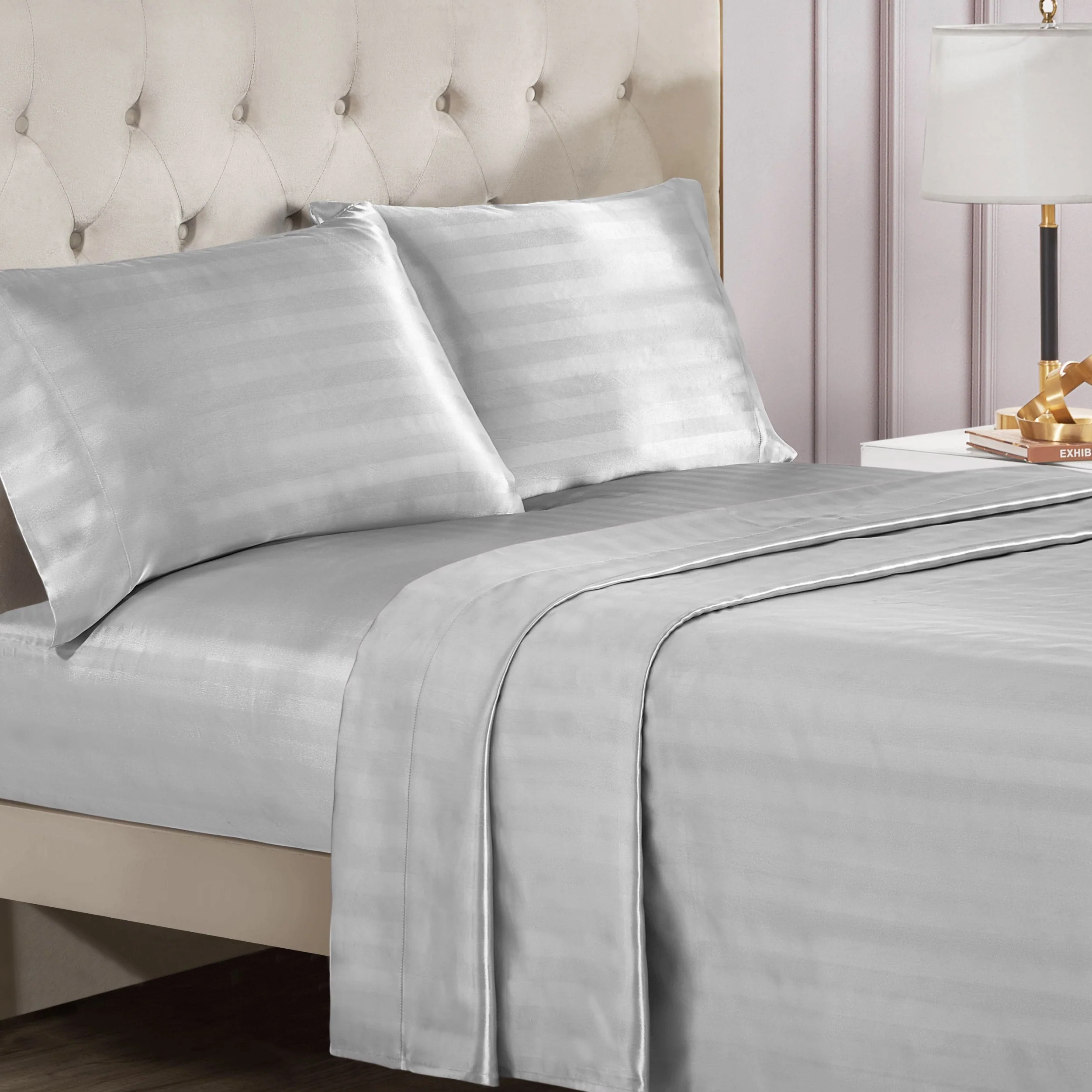 Damask Stripe Satin Sheet Set