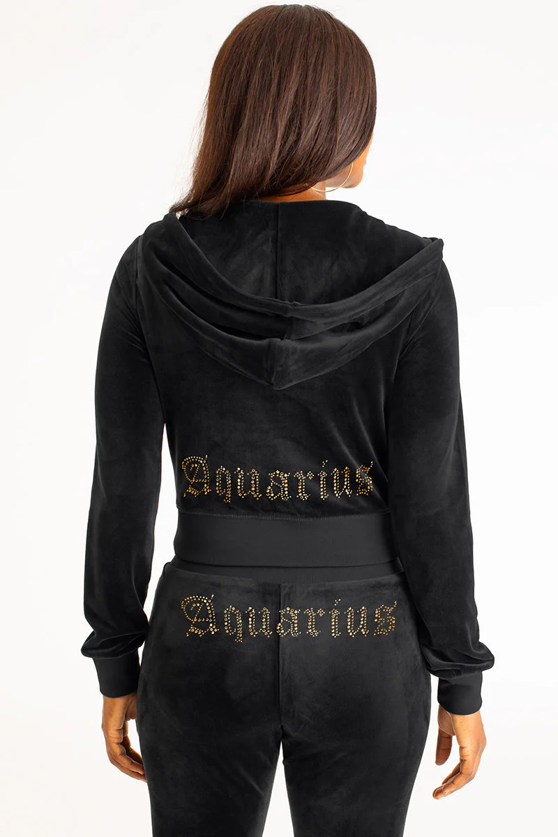 Aquarius Customizable Big Bling Velour Hoodie