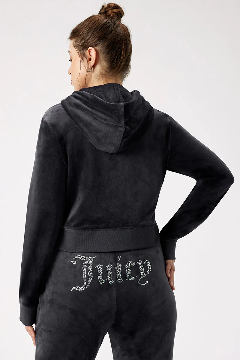 Plus-Size Front Mixed Crystals Velour Hoodie