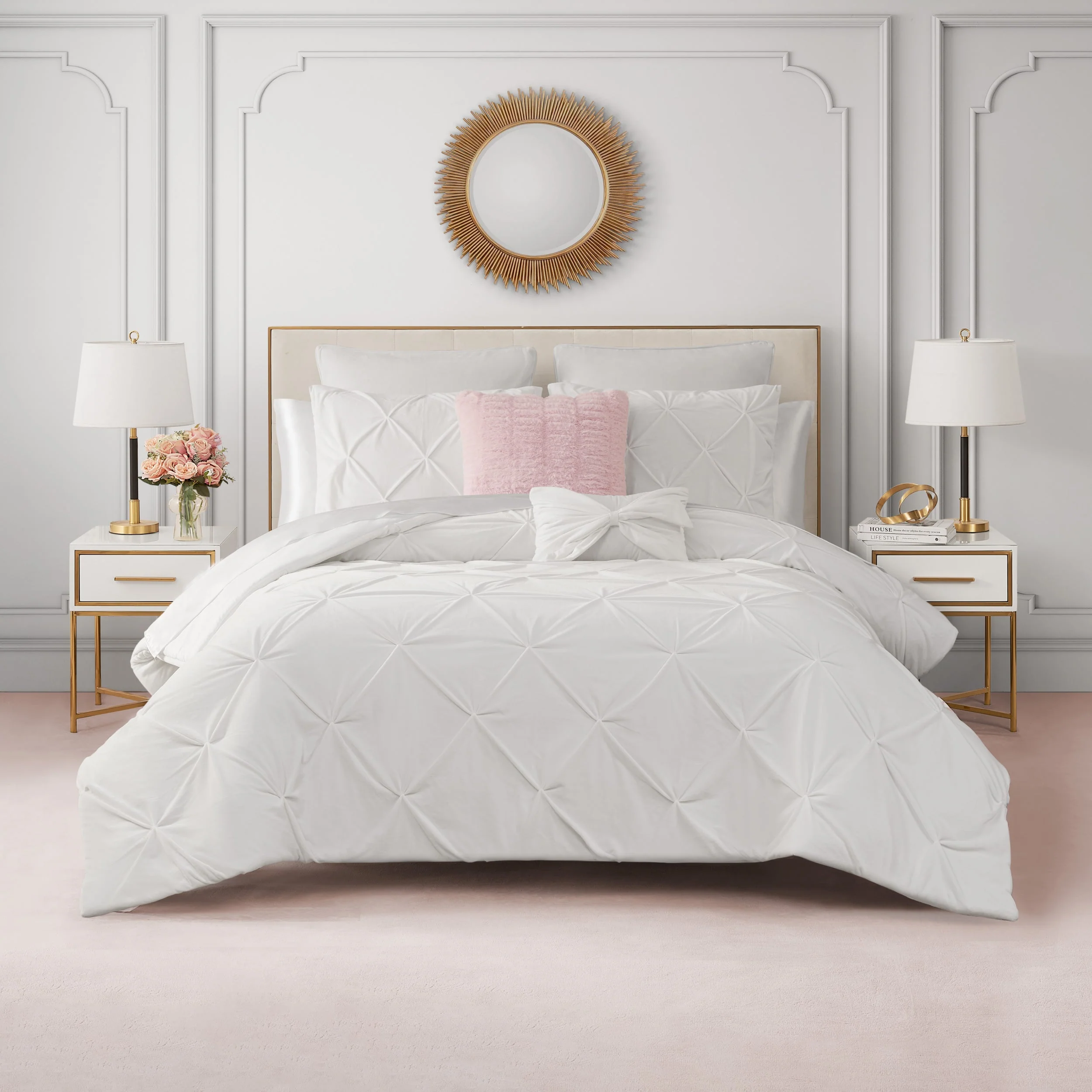 Kiss Pleat Micromink Comforter Set With Decorative Pillows