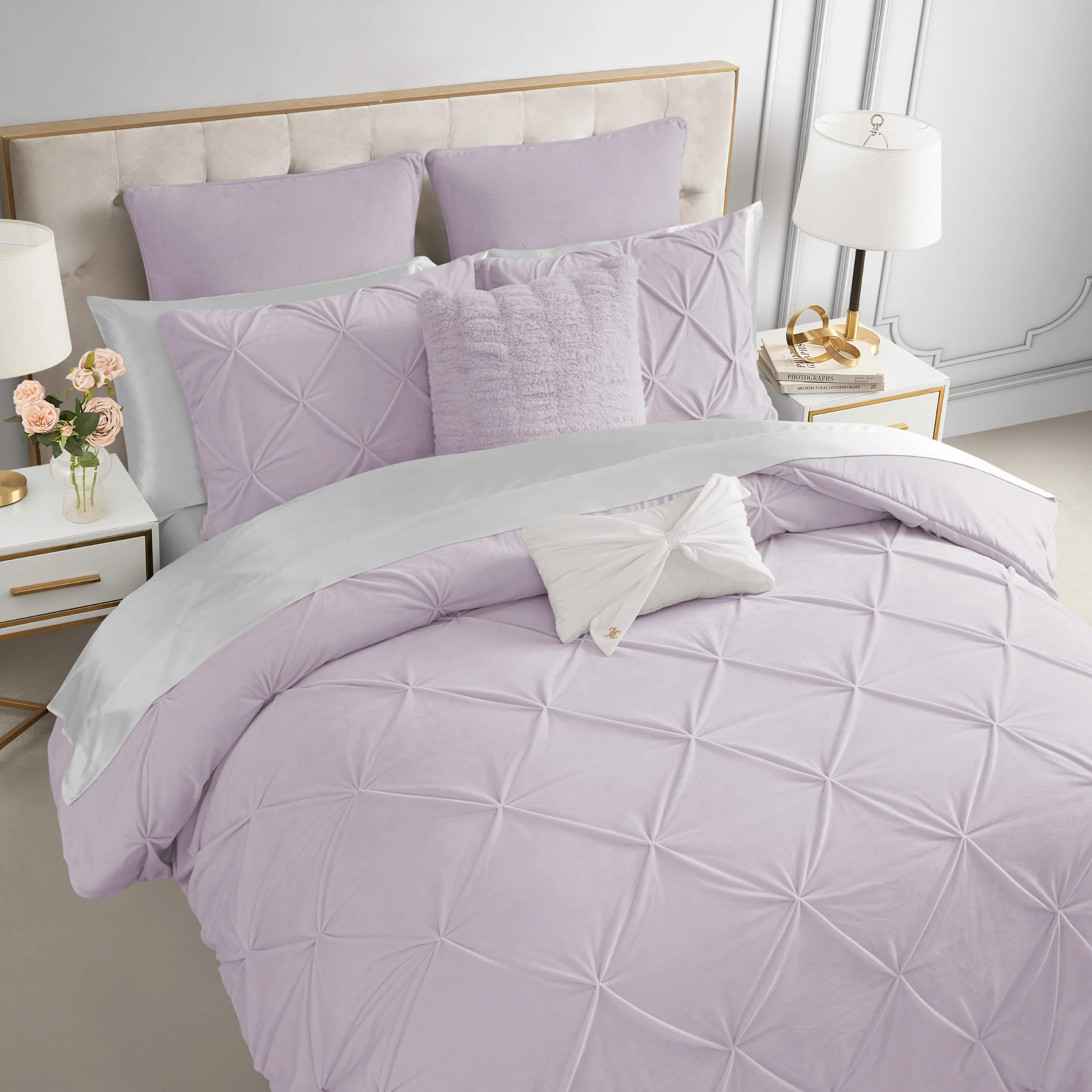 Kiss Pleat Micromink Comforter Set With Decorative Pillows