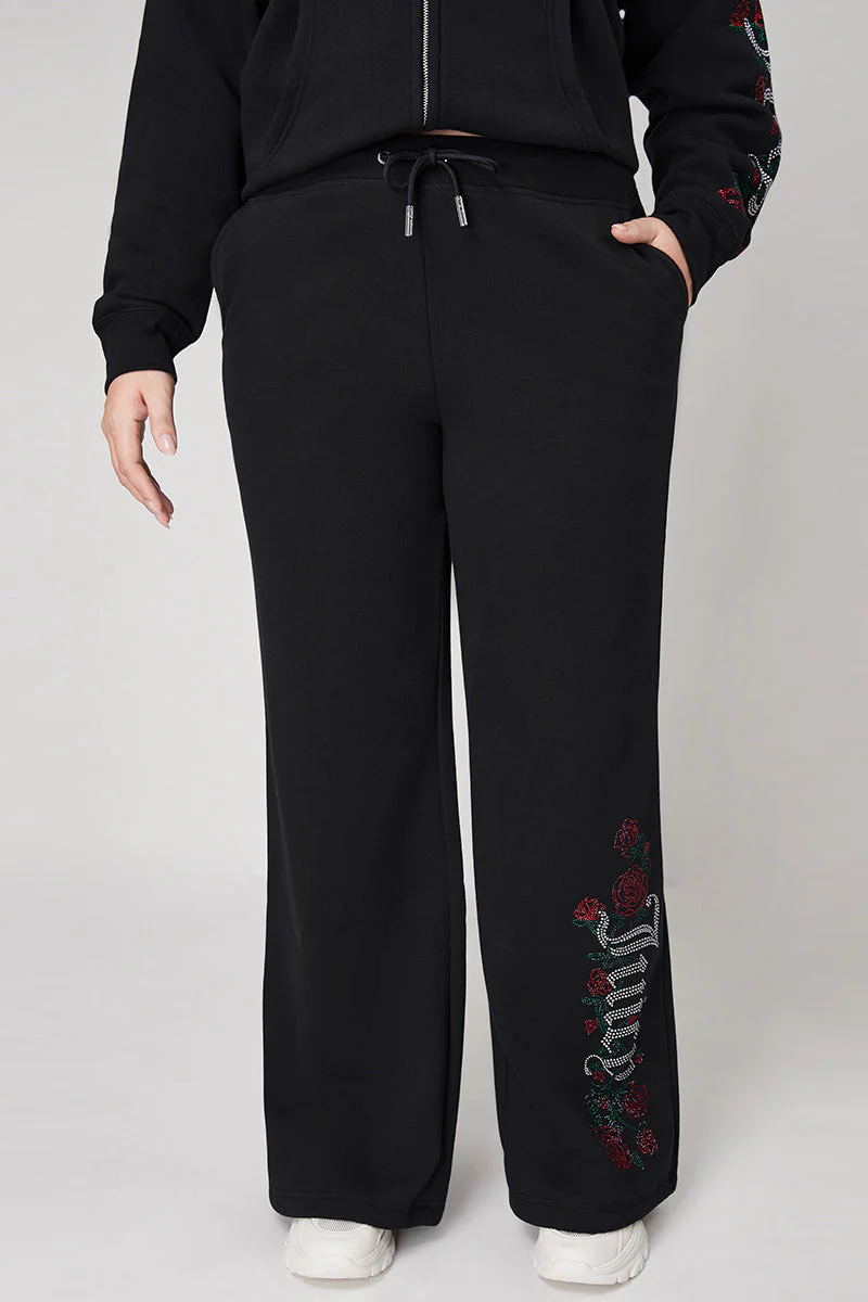Plus-Size Roses Wide Leg Track Pants
