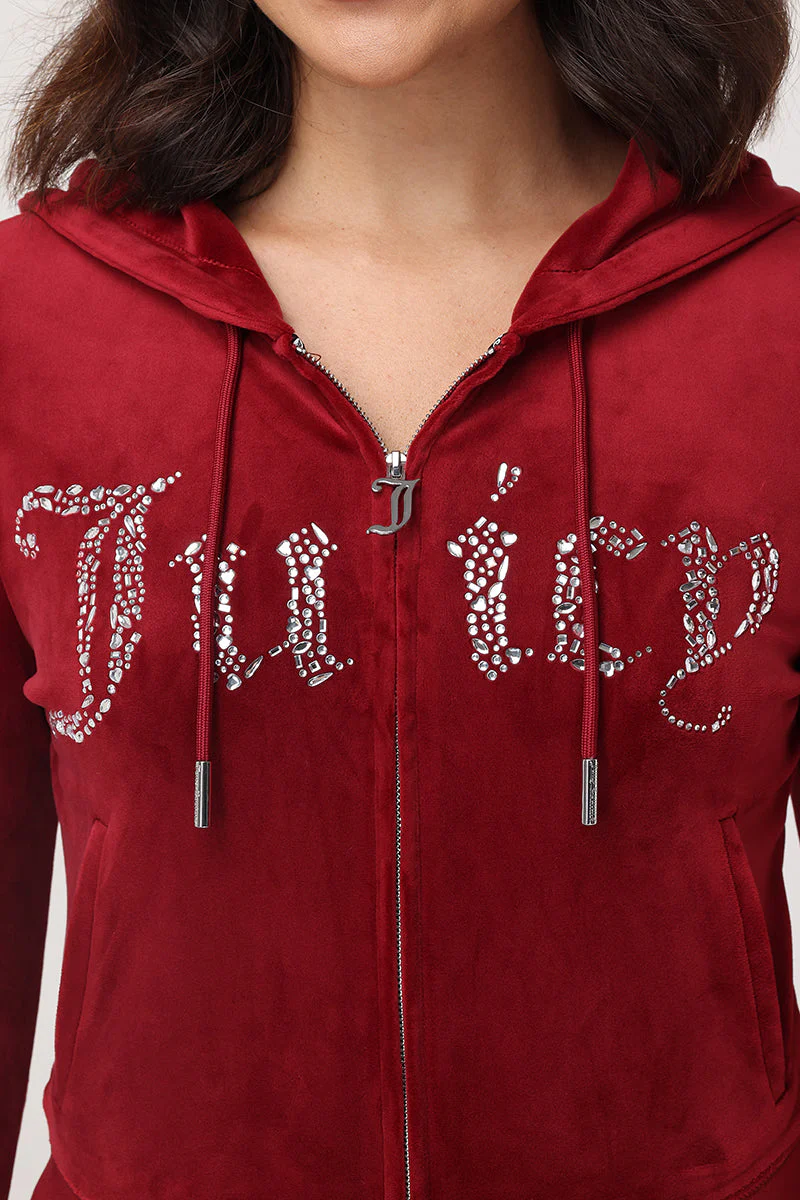 Front Mixed Crystals Velour Hoodie