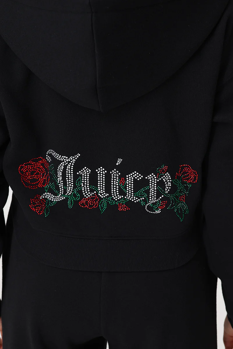 Roses Cropped Zip Front Hoodie