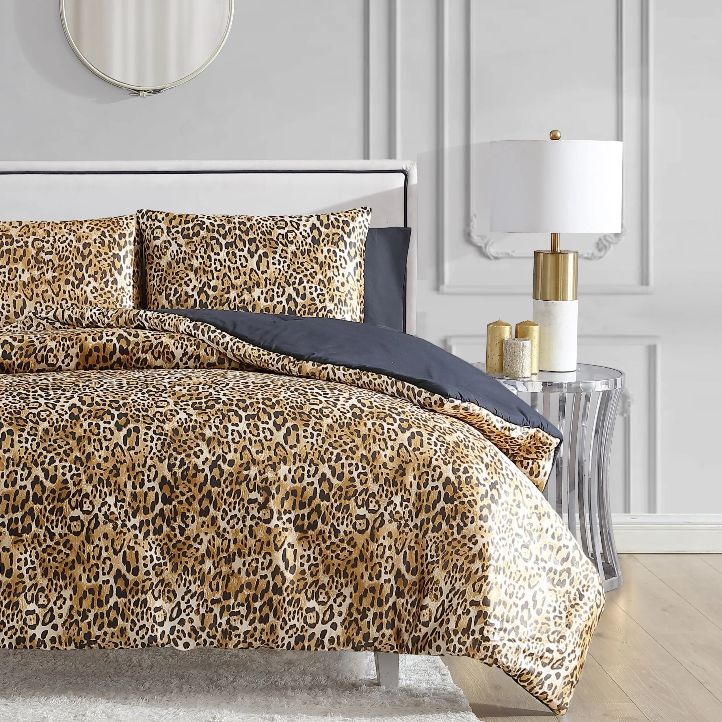 Monica Leopard Satin Reversible Comforter Set