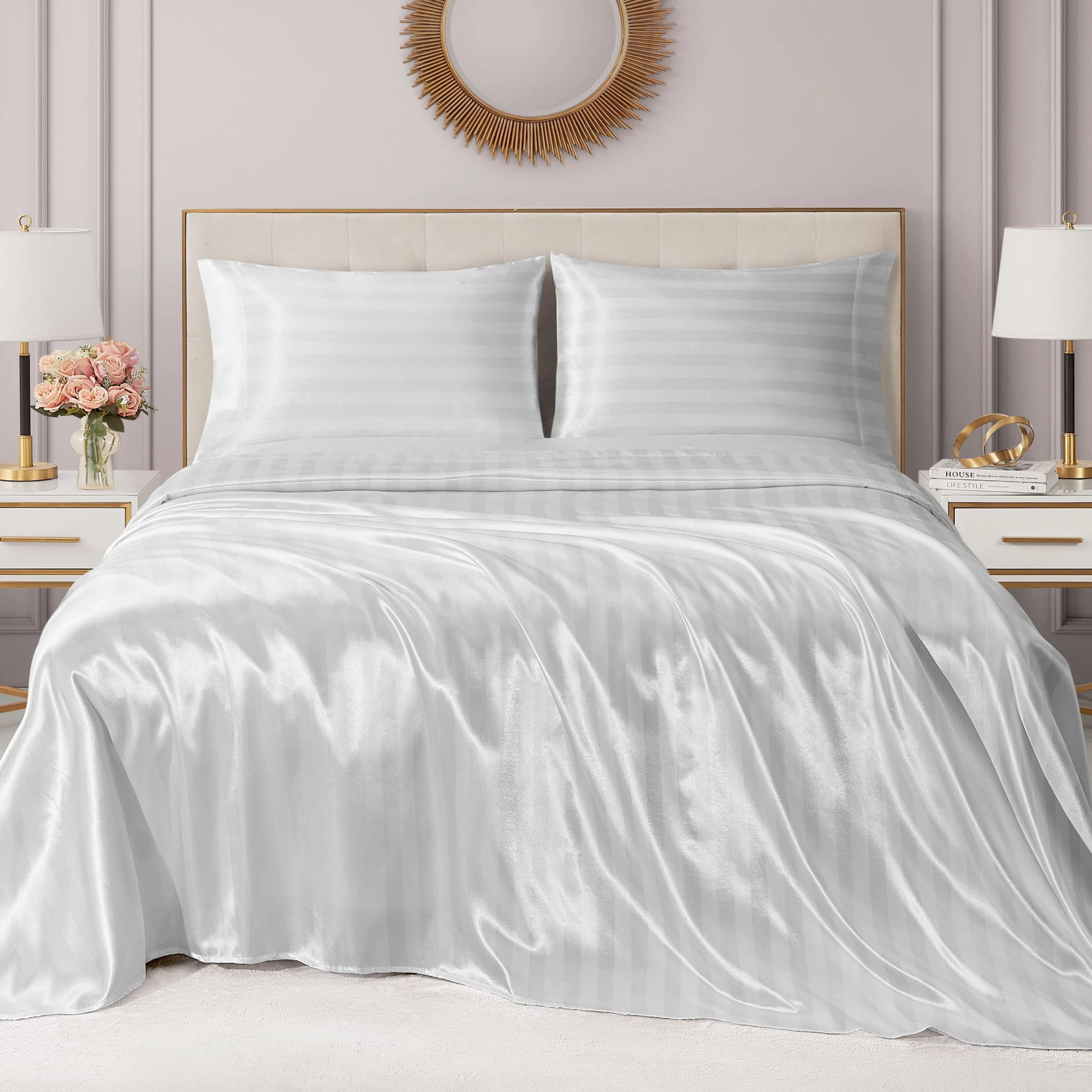 Damask Stripe Satin Sheet Set