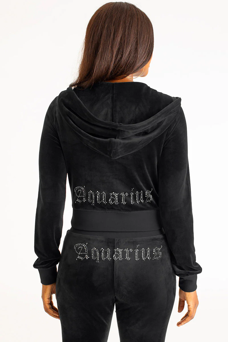 Aquarius Customizable Big Bling Velour Hoodie