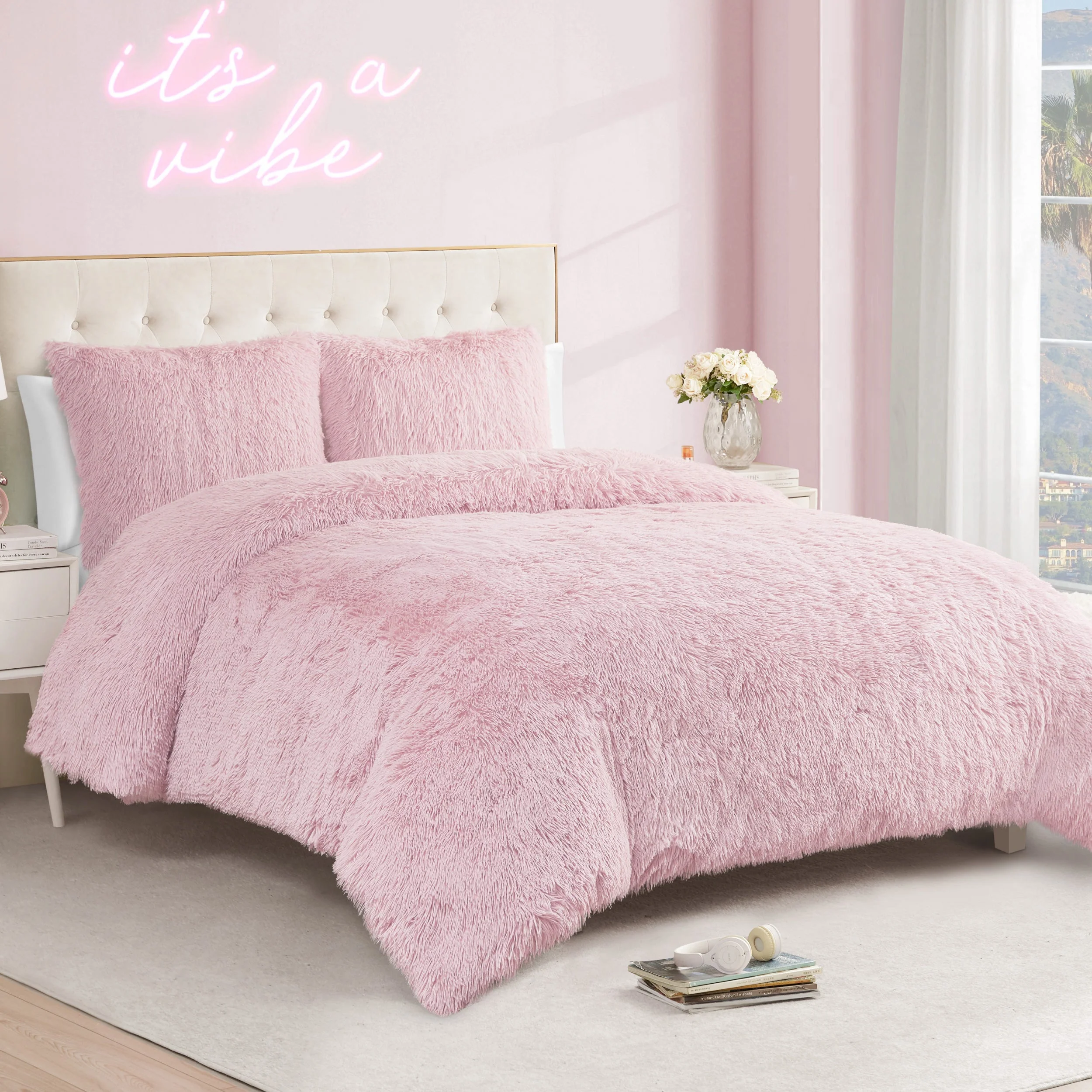 Shaggy Faux Fur Comforter Set