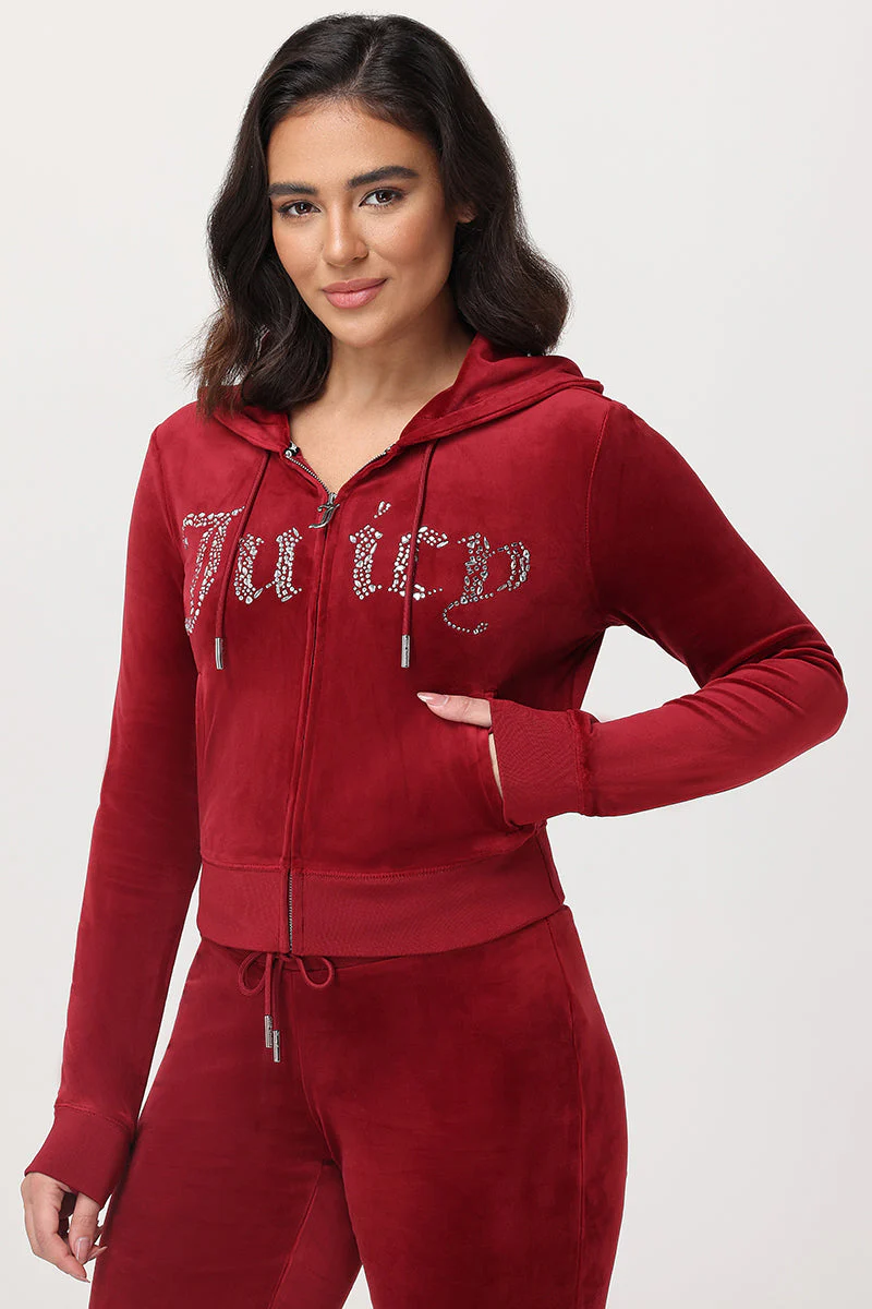 Front Mixed Crystals Velour Hoodie