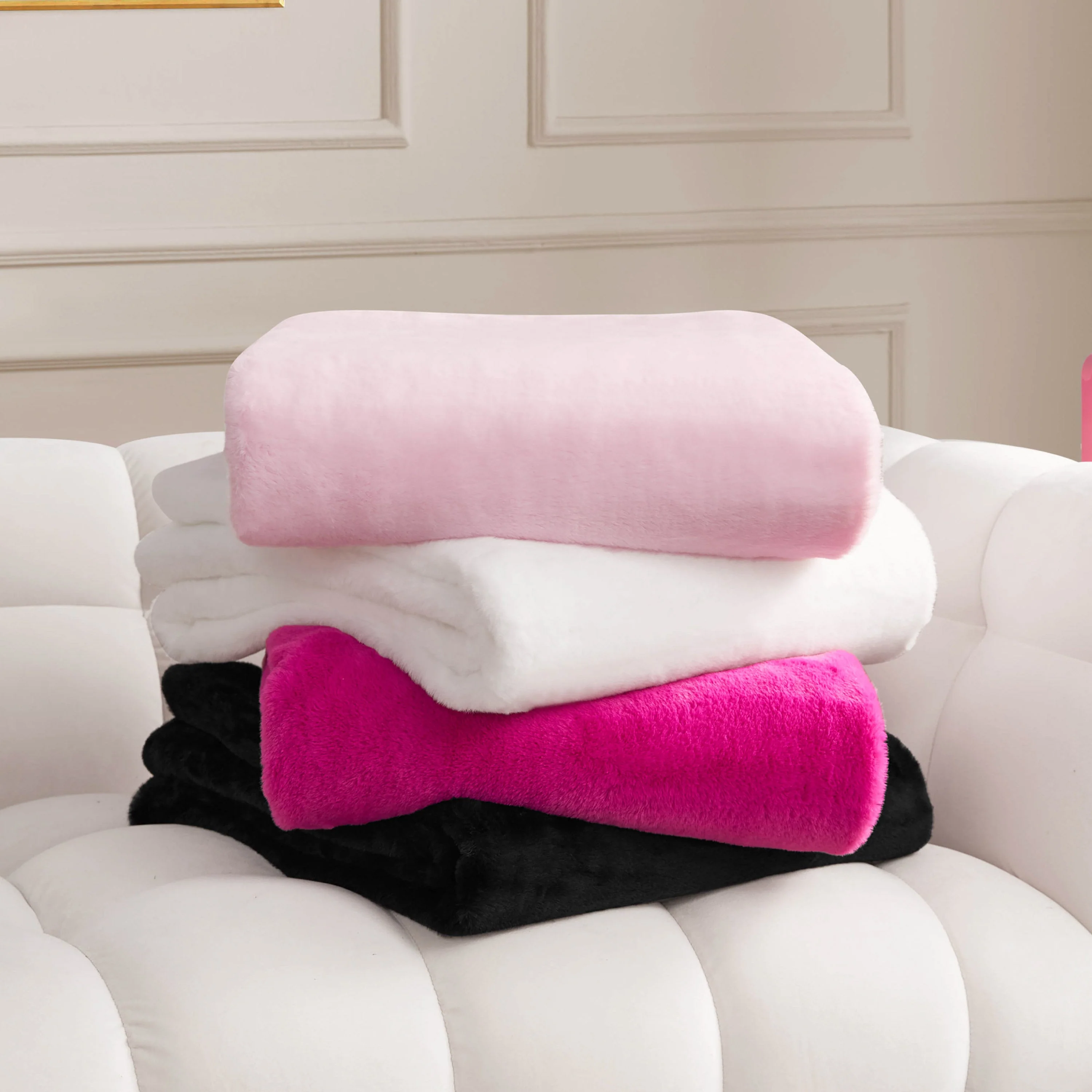 Solid Rabbit Mink Faux Fur Throw Blanket