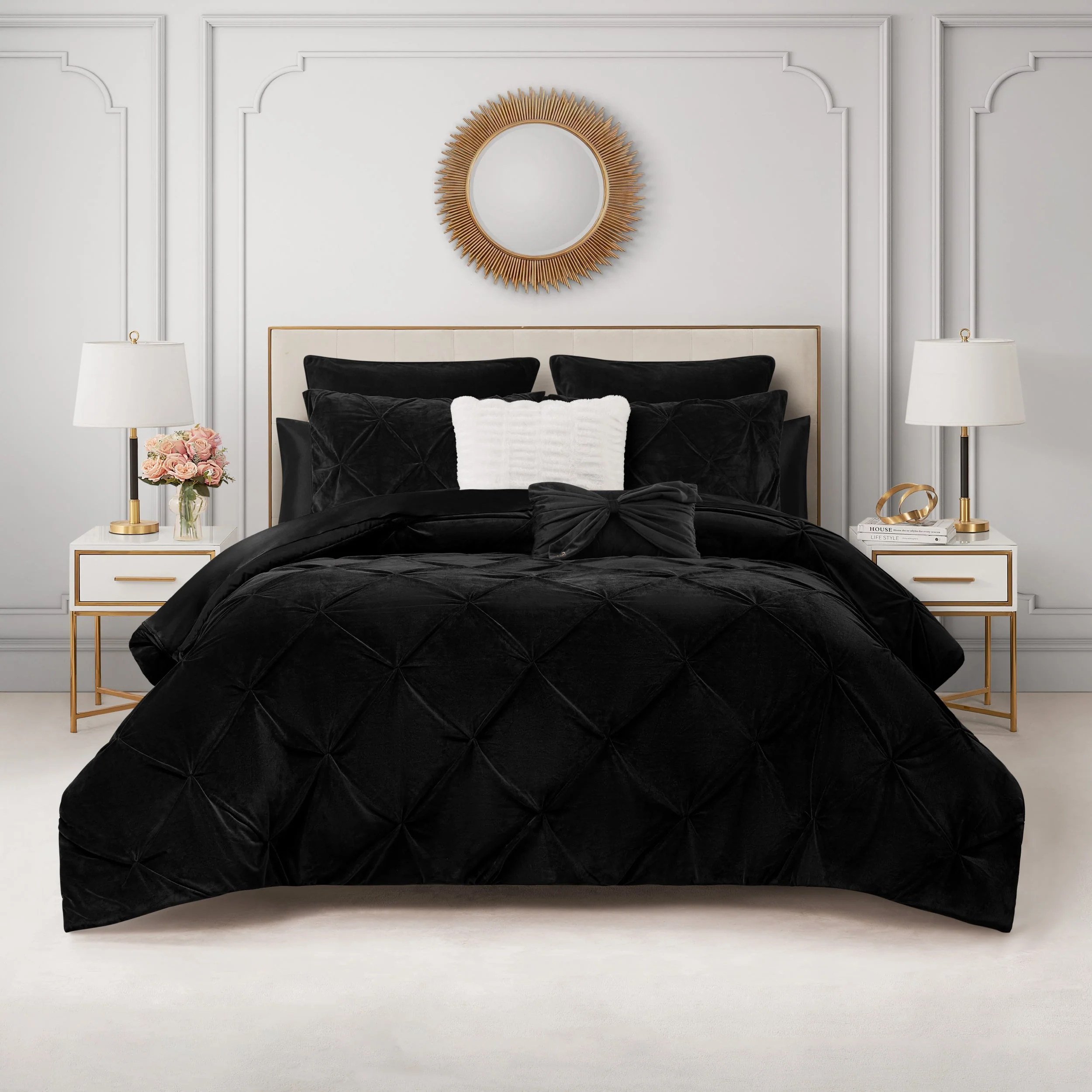 Kiss Pleat Micromink Comforter Set With Decorative Pillows