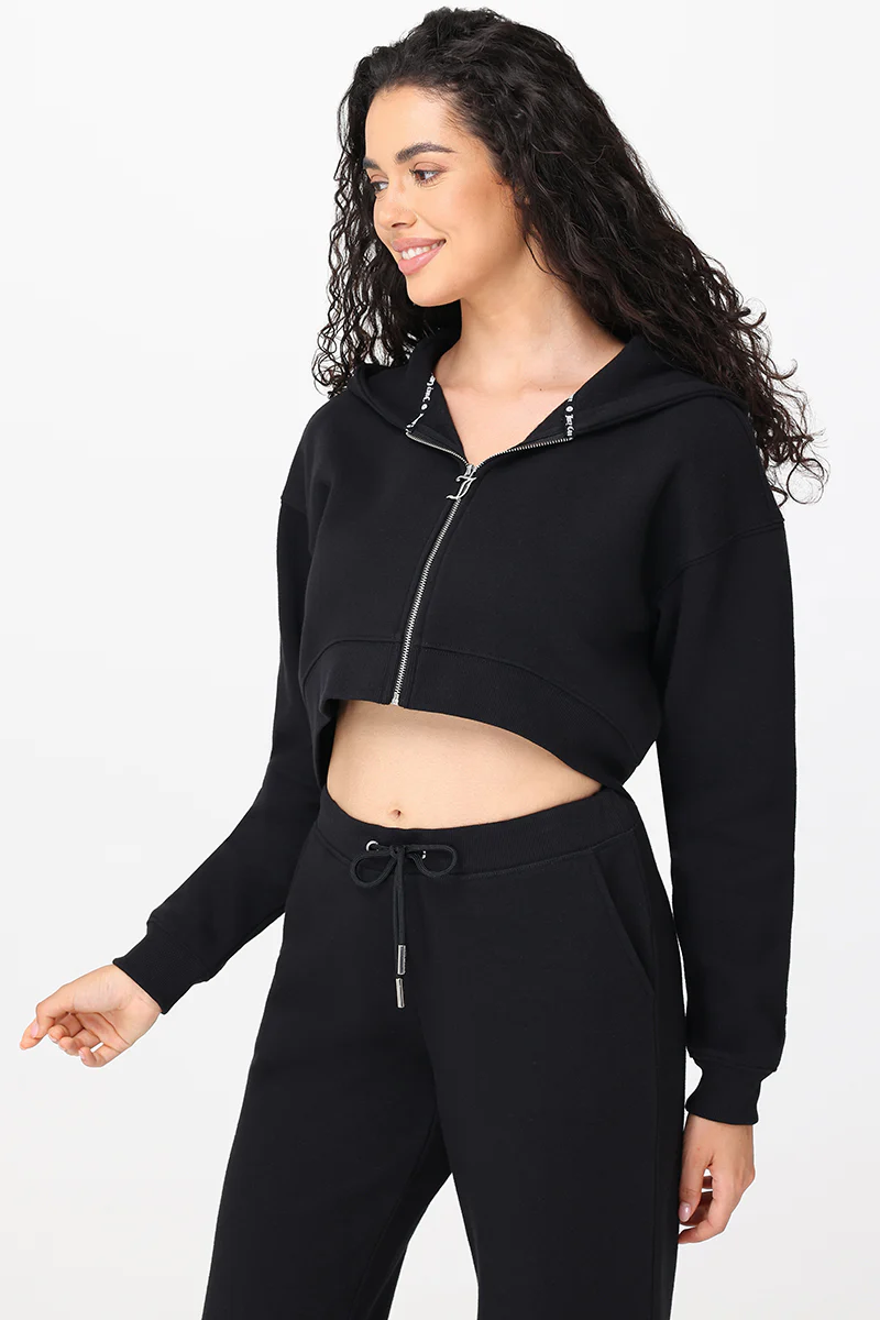 Roses Cropped Zip Front Hoodie