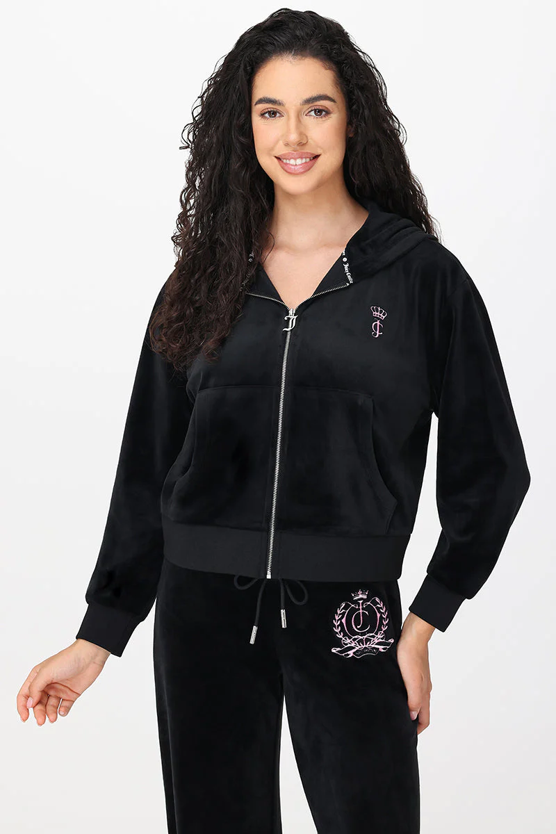 Relaxed Velour Zip Hoodie