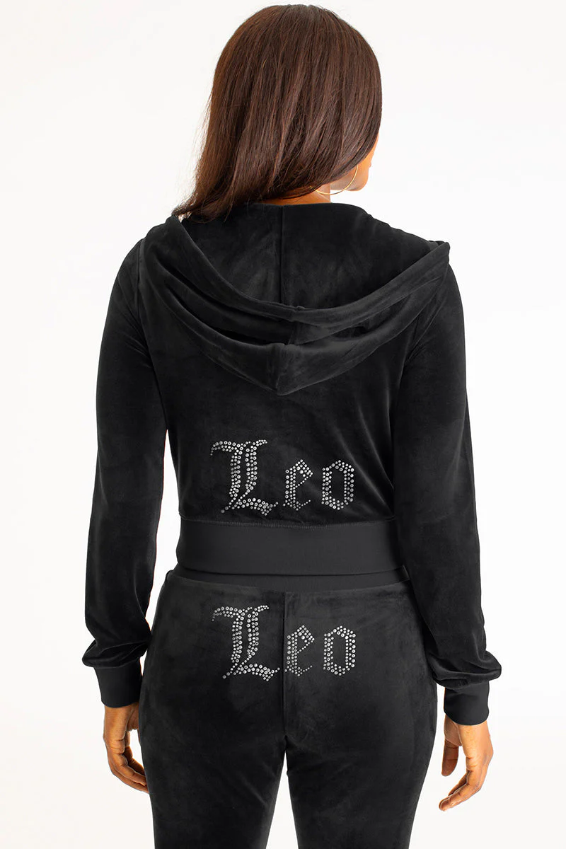Leo Customizable Big Bling Velour Hoodie