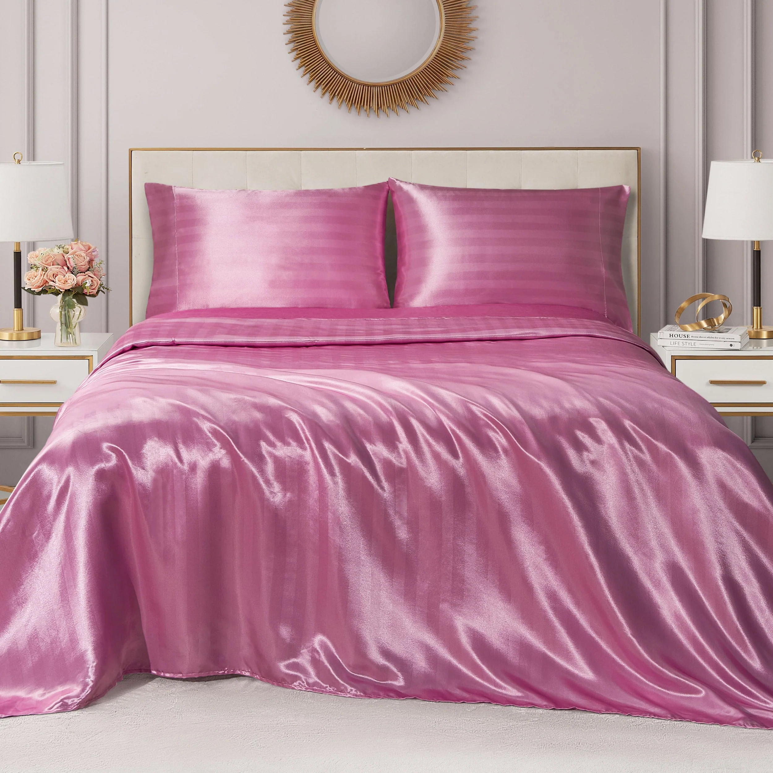 Damask Stripe Satin Sheet Set