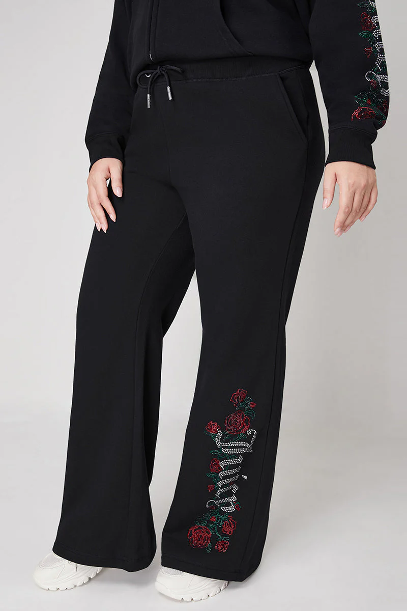 Plus-Size Roses Wide Leg Track Pants