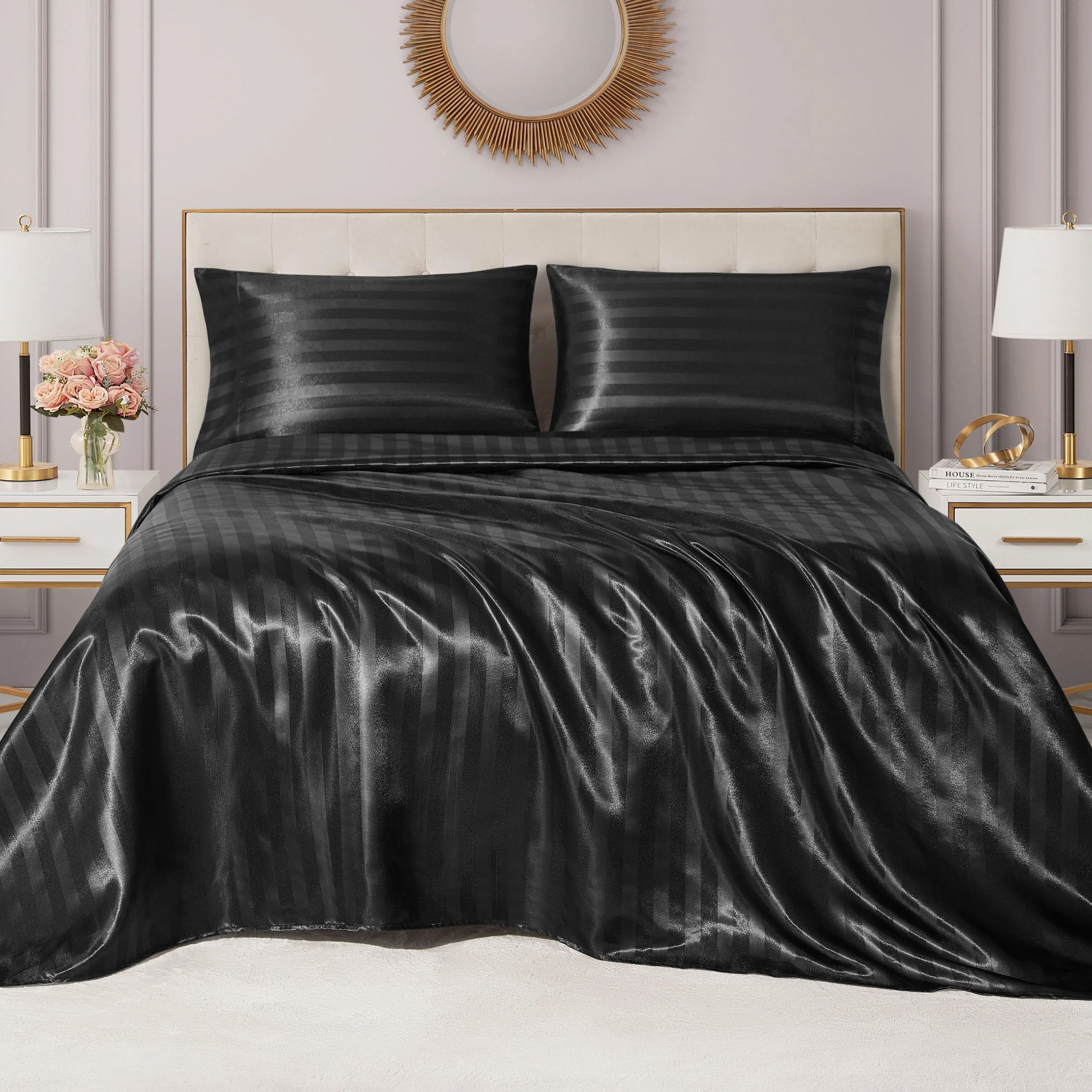 Damask Stripe Satin Sheet Set