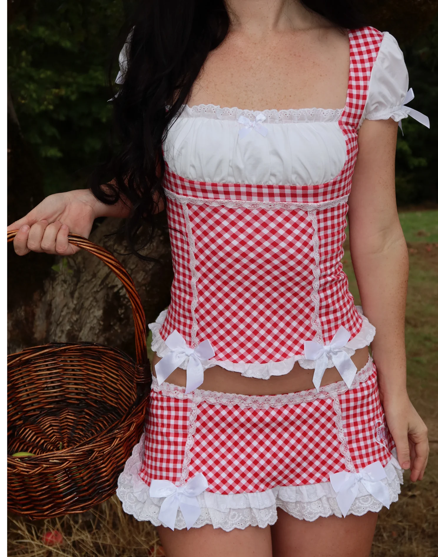Cherry Doll Milkmaid Top + Micro Skirt Set