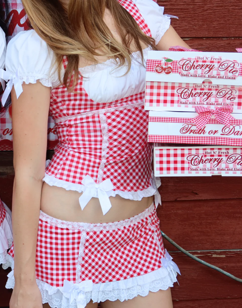 Cherry Doll Milkmaid Top + Micro Skirt Set