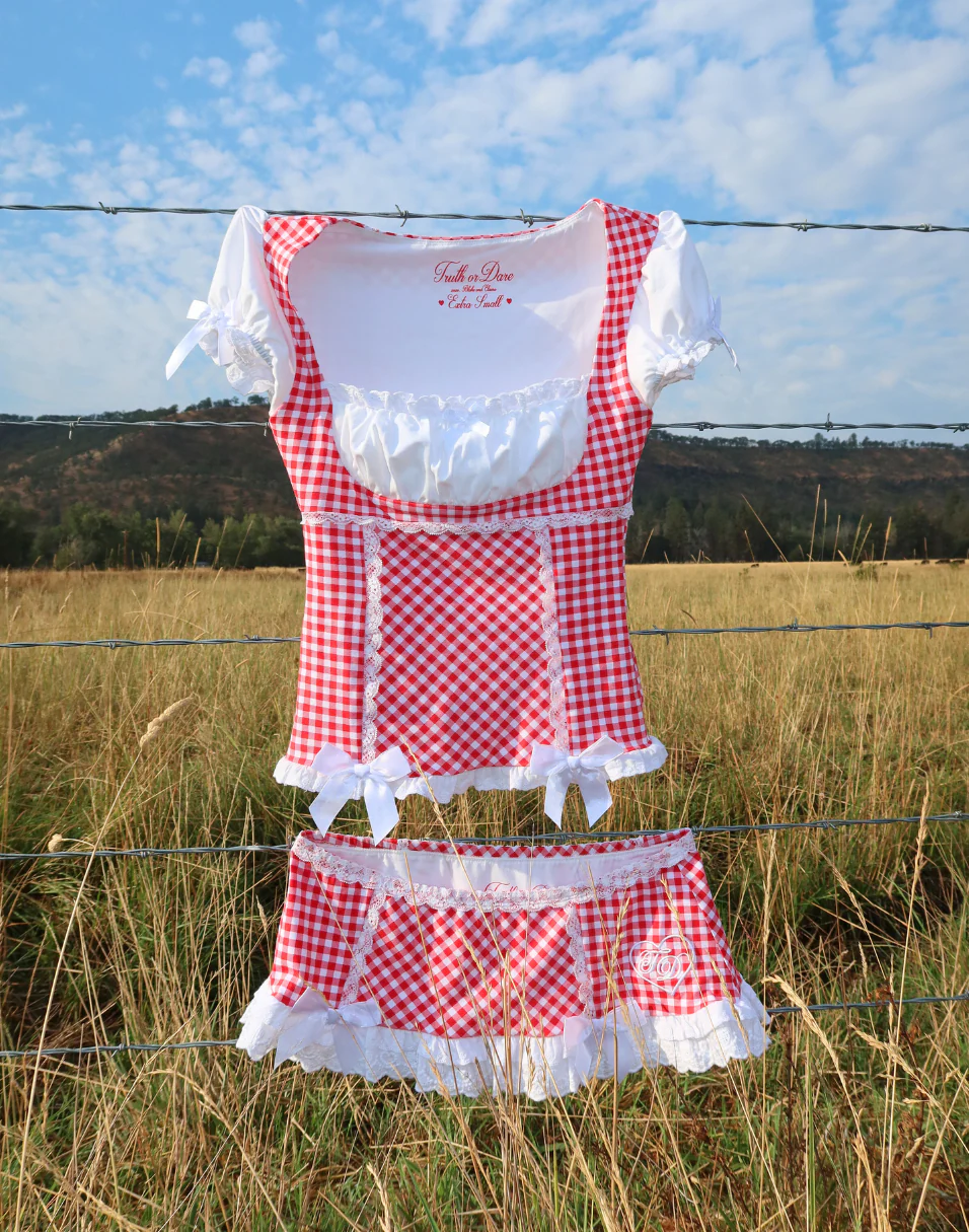 Cherry Doll Milkmaid Top + Micro Skirt Set