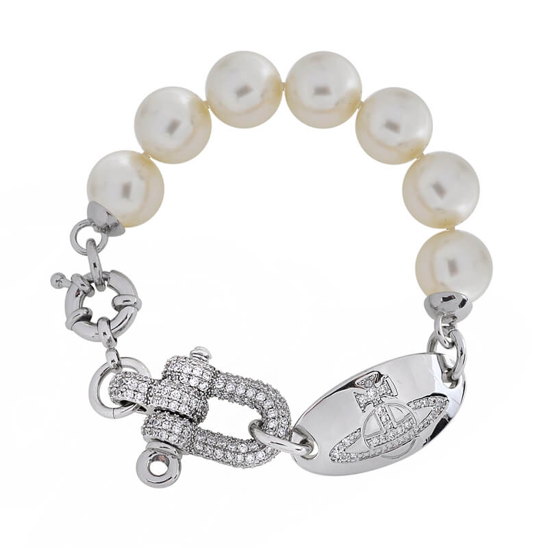 Full Diamond U-shaped Clasp Pearl Bracelet