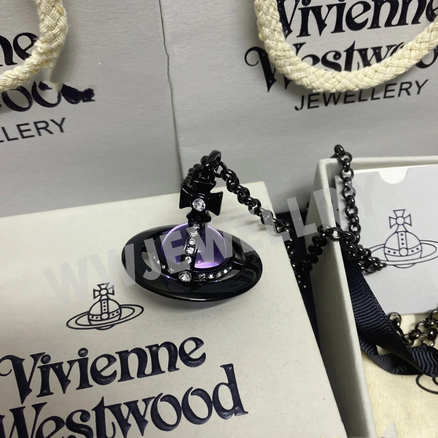 NEW-10MM&18MM-Black Purple ORB Classic Saturn Pendant Necklace