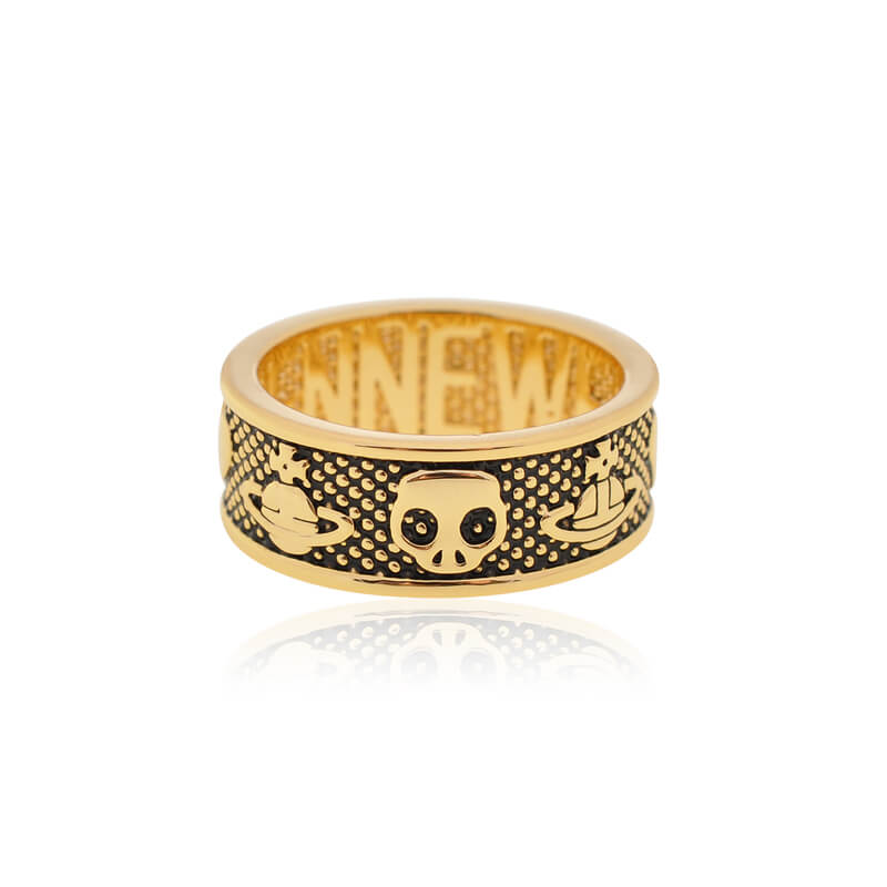 4 Colors Wide Sided Skull Heart Ring