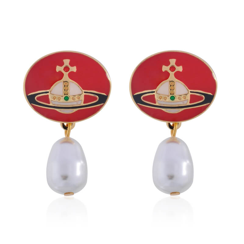 4 Colors Enamel Pearl Detachable Earrings