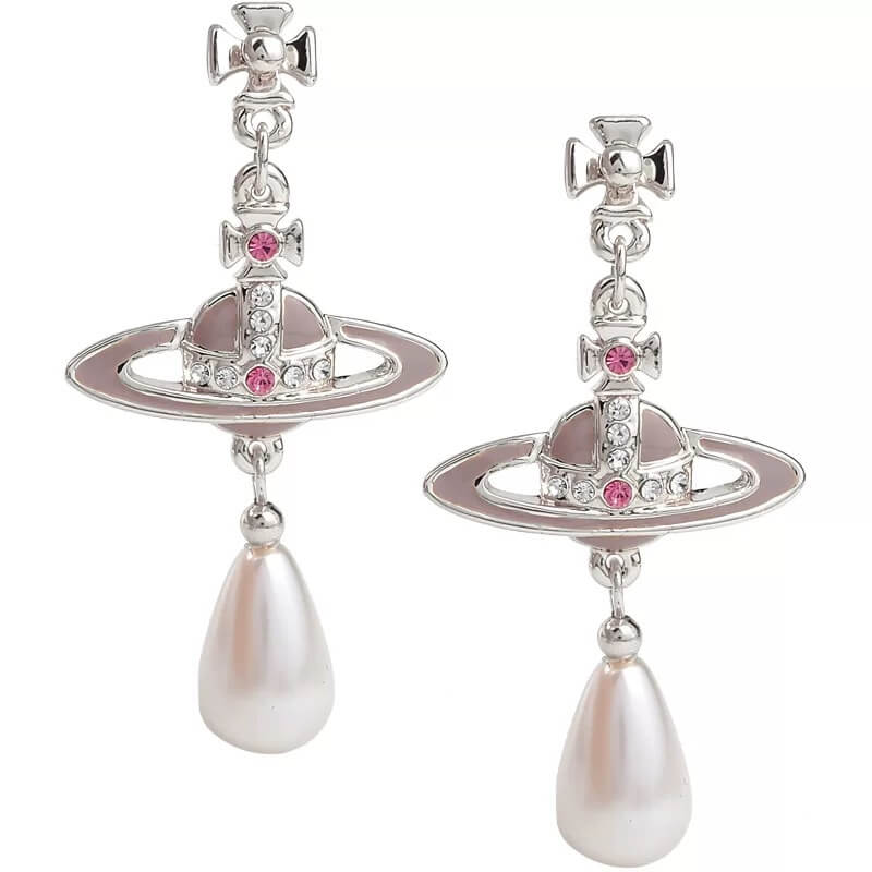 2 Colors Pink Lacquered Saturn Pearl Earrings
