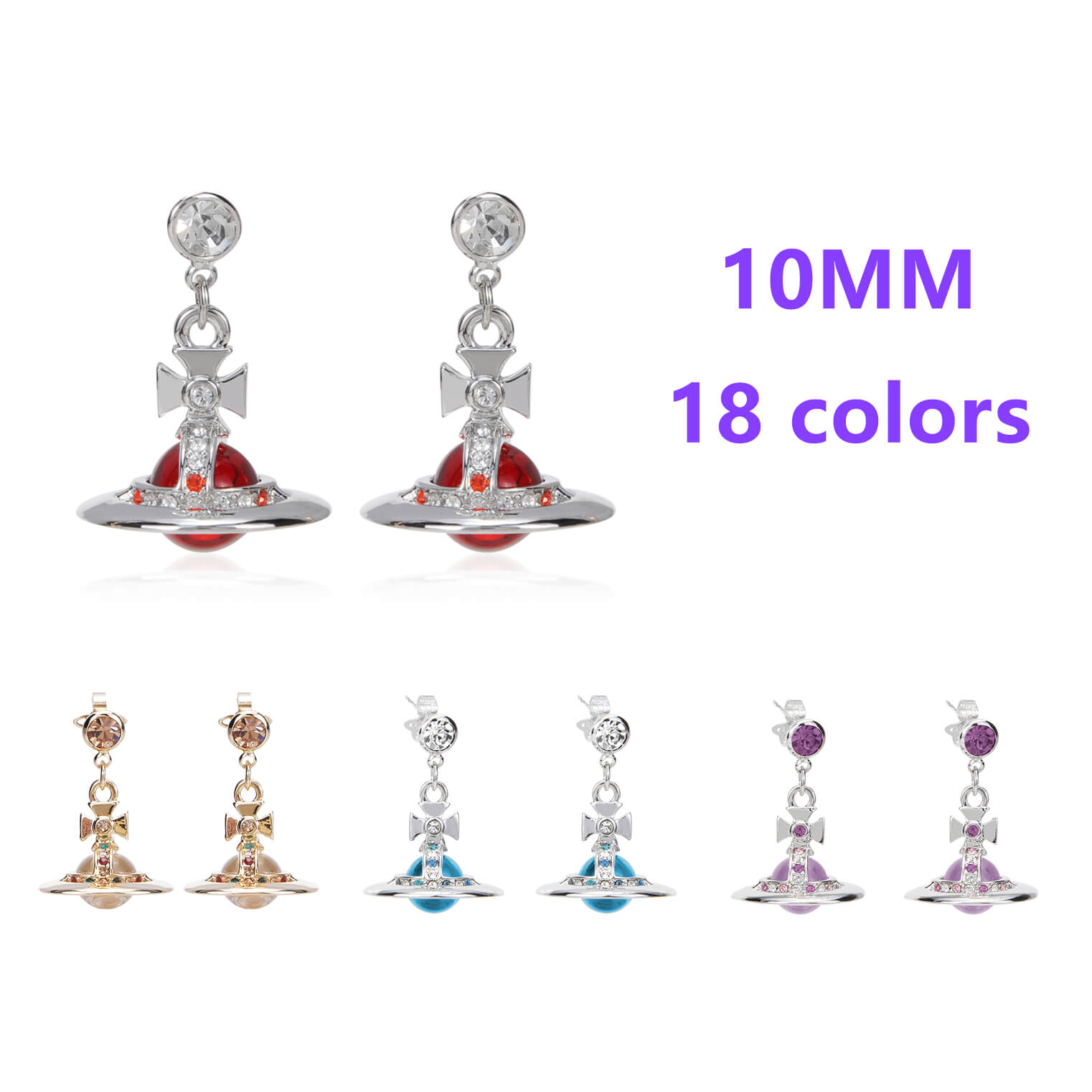 18 Colors 10MM ORB Classic Saturn Earrings