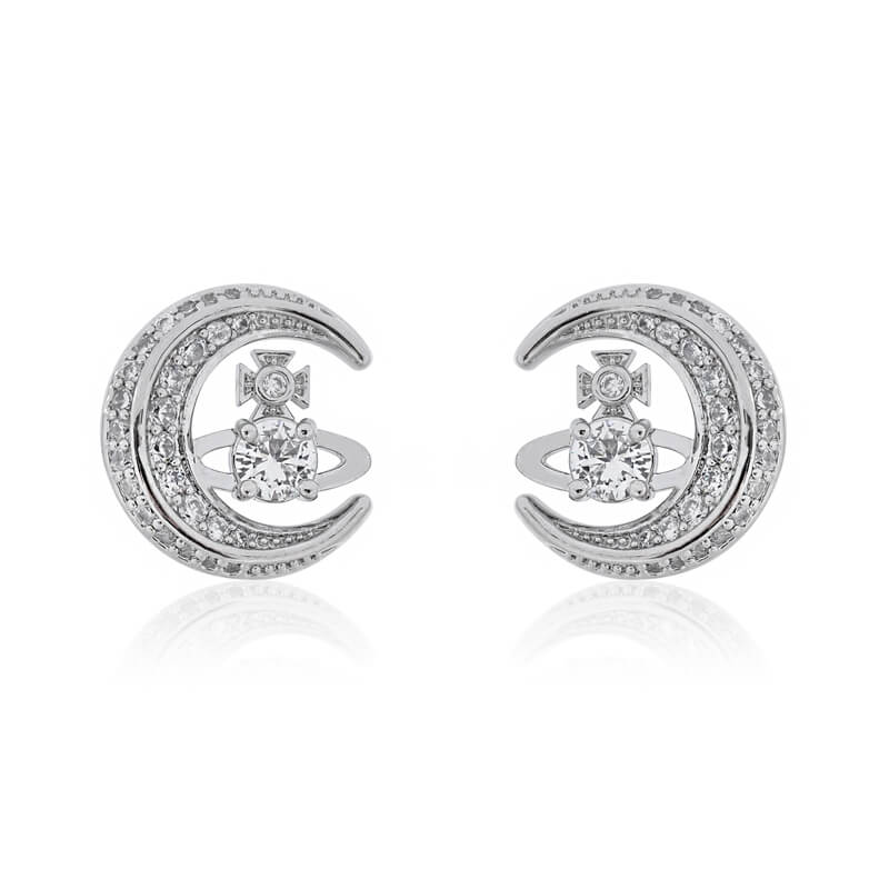 2 Colors Moon Zirconia Saturn Earrings