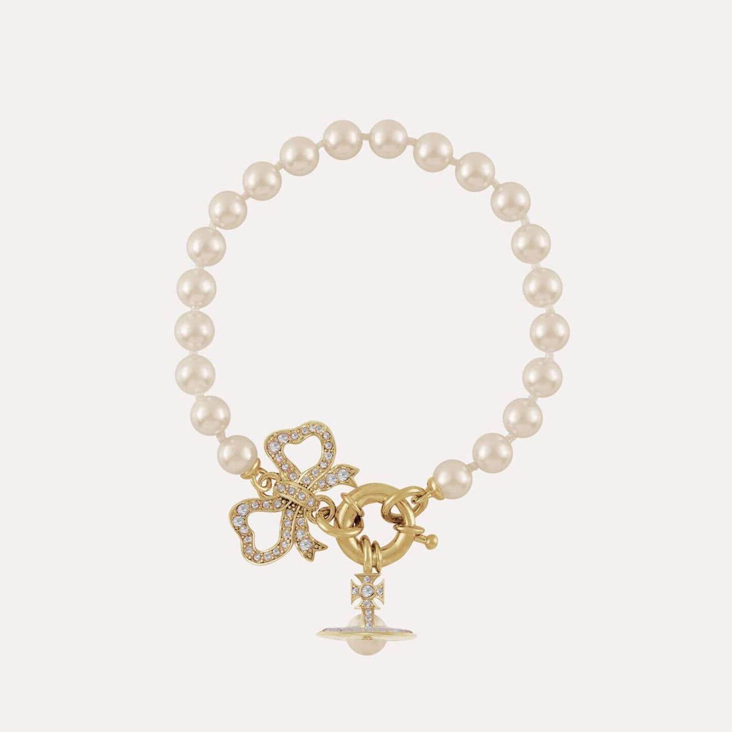 2 Colors RIGOBERTA Pearl Bow Saturn Bracelet