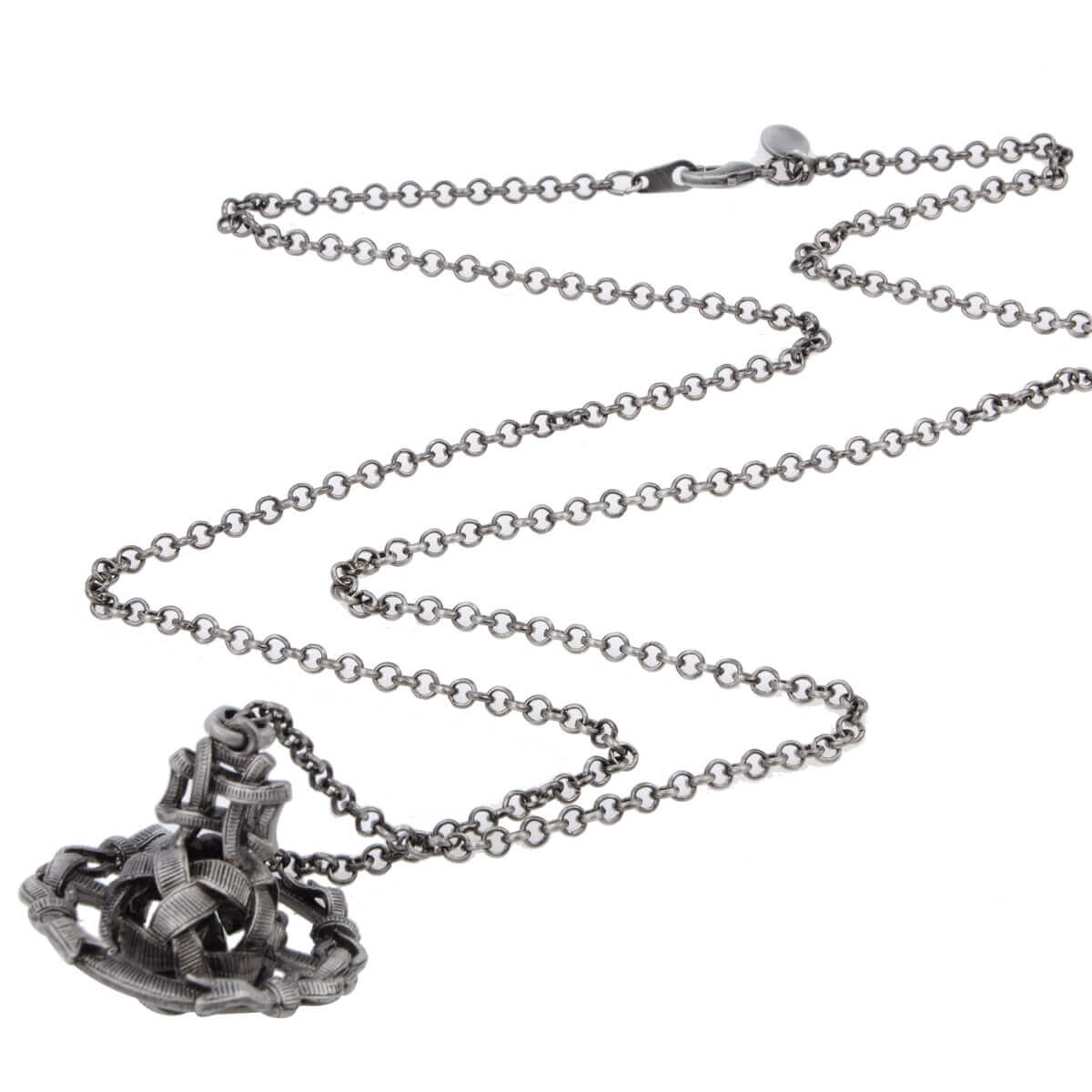 Antique Silver Woven Ball ORB Saturn Necklace